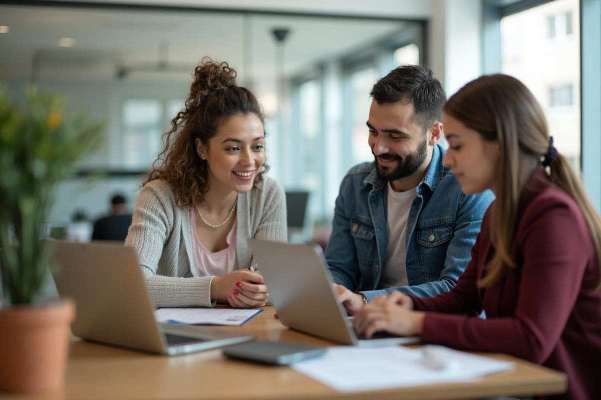 Students working with career services